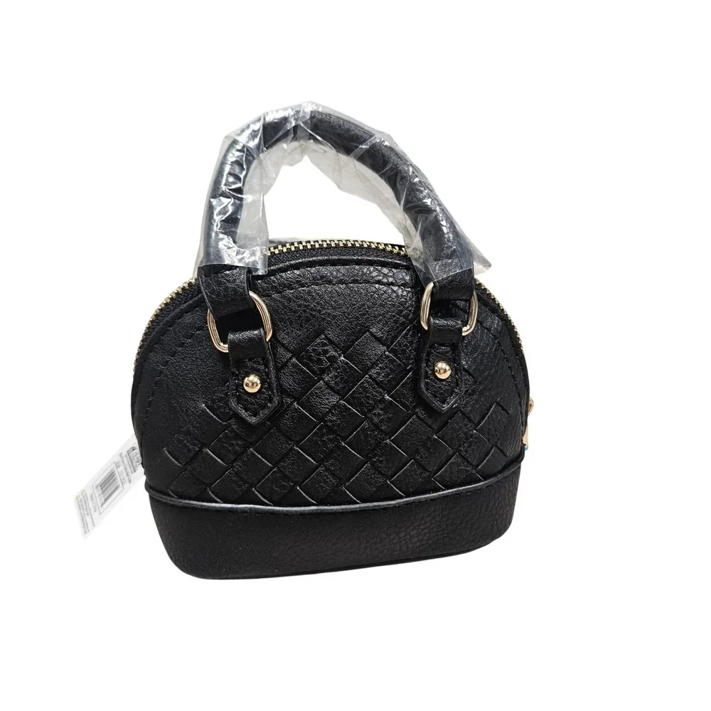 Mini Satchel Women Small Black Woven Dome Crossbody Purse Chain Strap